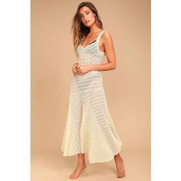Free People Intimately Love Story Lace Gauze Slip Dress in Cream Small - Picture 1 of 8